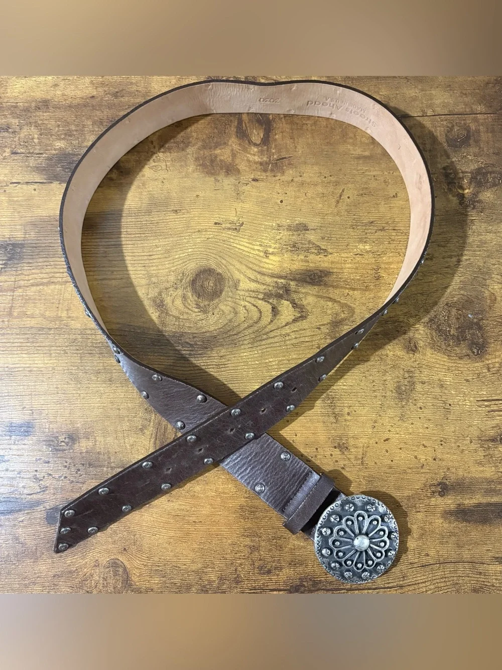 Streets Ahead Brown Leather Studded Belt Size Large